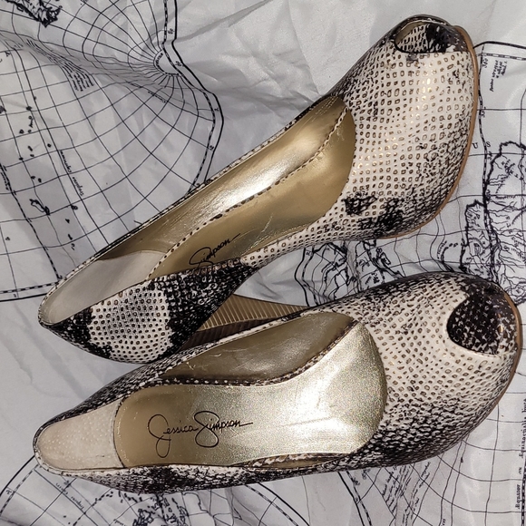 Jessica Simpson Snakeskin Peep-Toe Pumps - Picture 1 of 7